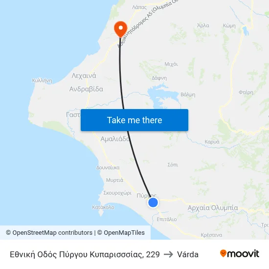 Εθνική Οδός Πύργου Κυπαρισσσίας, 229 to Várda map