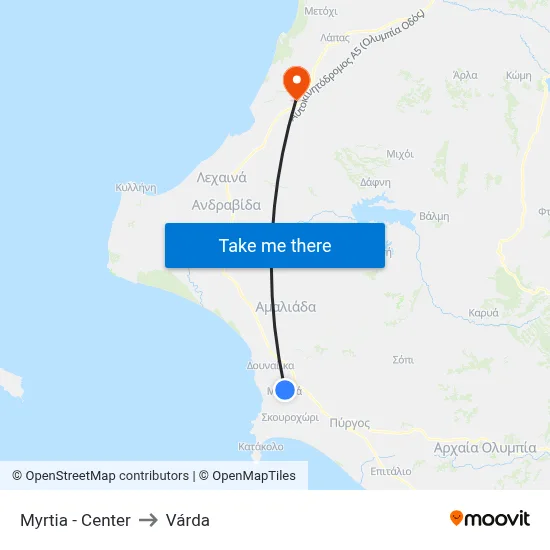 Myrtia - Center to Várda map