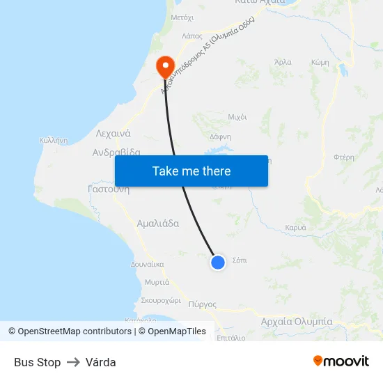 Bus Stop to Várda map