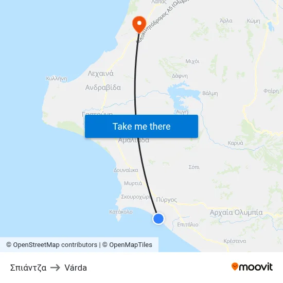 Σπιάντζα to Várda map