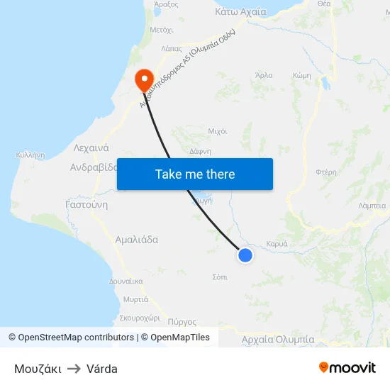 Μουζάκι to Várda map