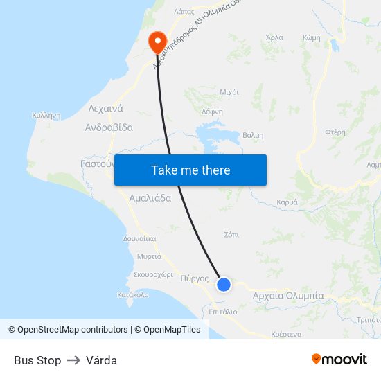 Bus Stop to Várda map