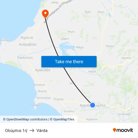 Ολύμπια 1η' to Várda map