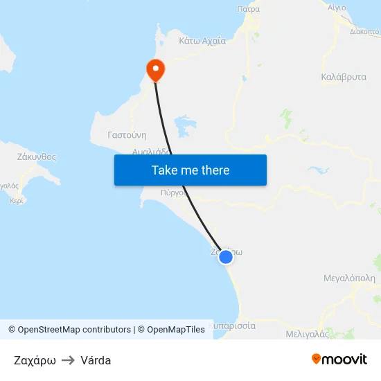 Zacharo to Varda map