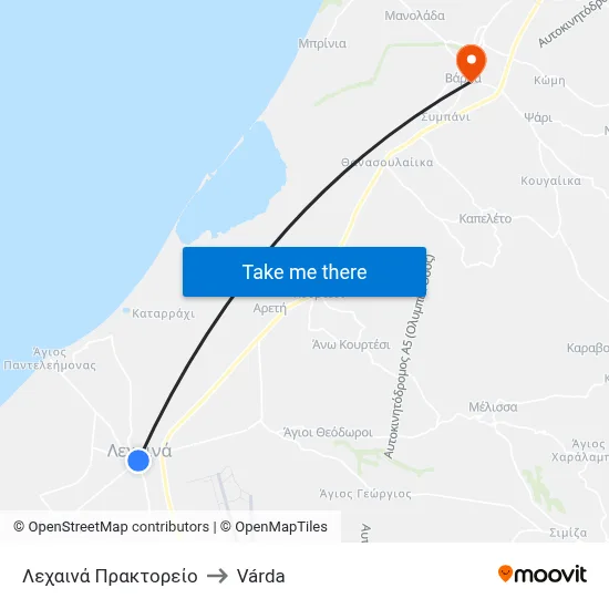 Λεχαινά Πρακτορείο to Várda map