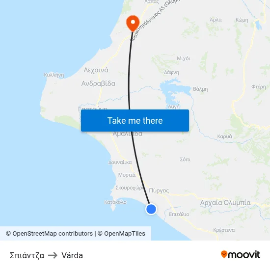 Σπιάντζα to Várda map