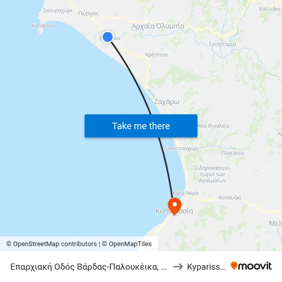 Varda-Paloukeika Provincial Road, 62 to Kyparissia map