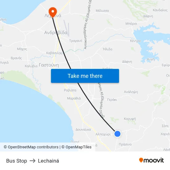 Βus Stop to Lechainá map