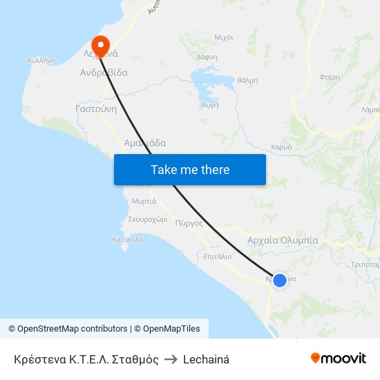 Κρέστενα Κ.Τ.Ε.Λ. Σταθμός to Lechainá map