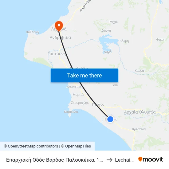 Επαρχιακή Οδός Βάρδας-Παλουκέικα, 103 to Lechainá map