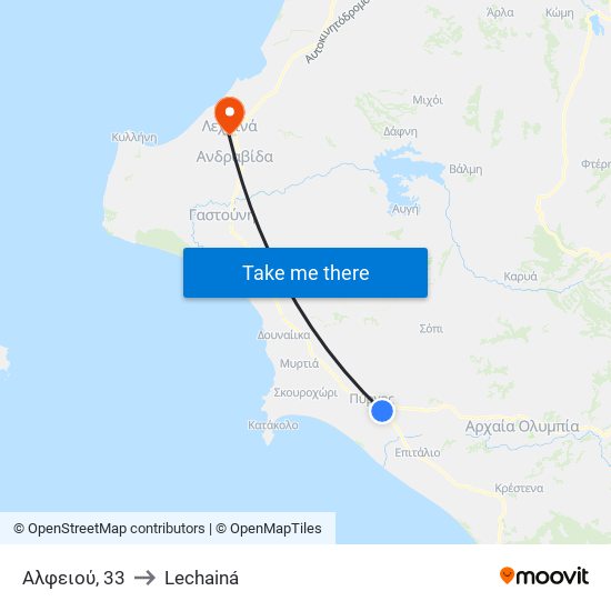 Αλφειού, 33 to Lechainá map