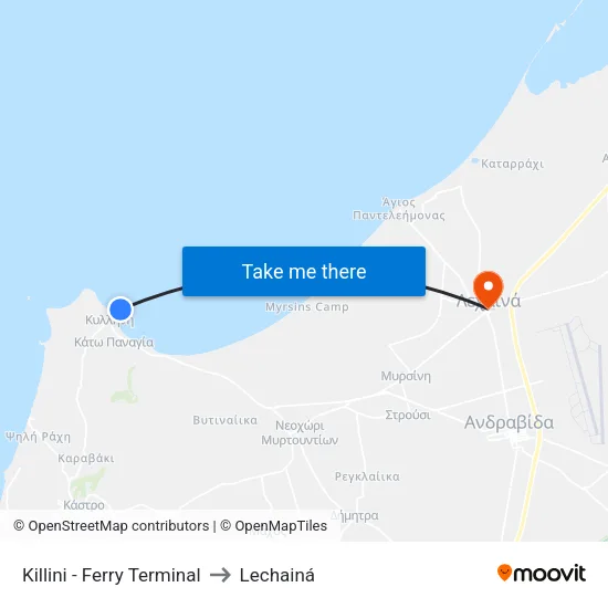 Killini - Ferry Terminal to Lechainá map