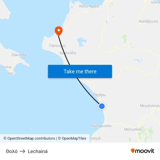 Θολό to Lechainá map