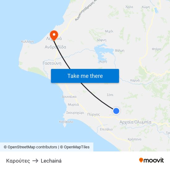 Καρούτες to Lechainá map