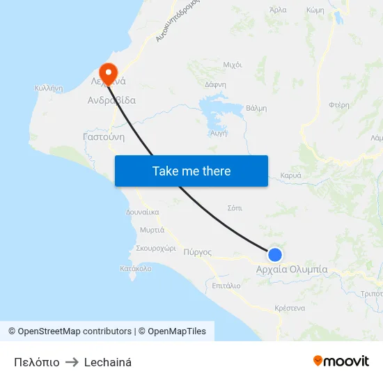 Πελόπιο to Lechainá map