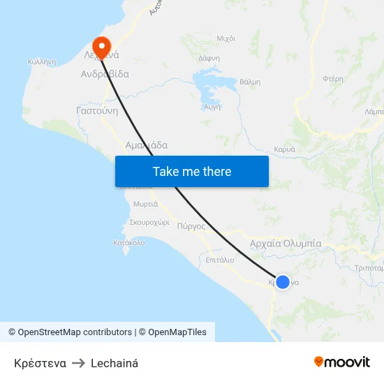 Κρέστενα to Lechainá map