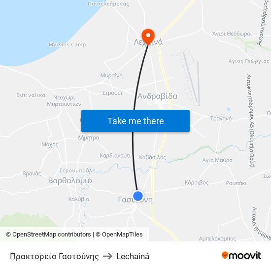 Πρακτορείο Γαστούνης to Lechainá map