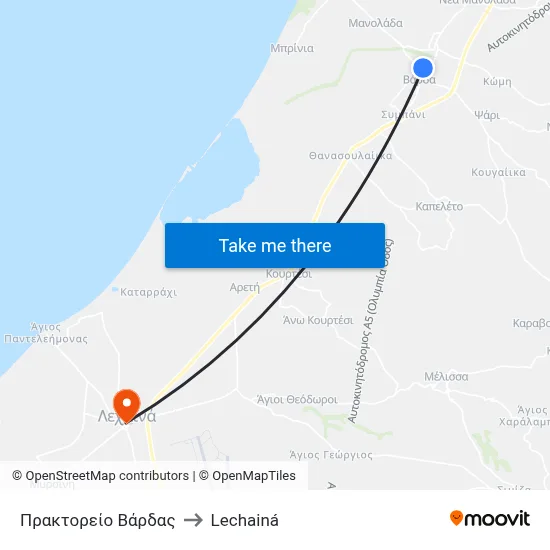 Πρακτορείο Βάρδας to Lechainá map