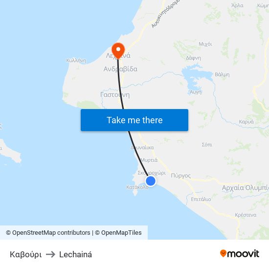 Καβούρι to Lechainá map