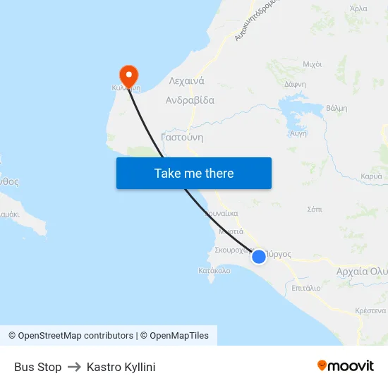 Bus Stop to Kastro Kyllini map