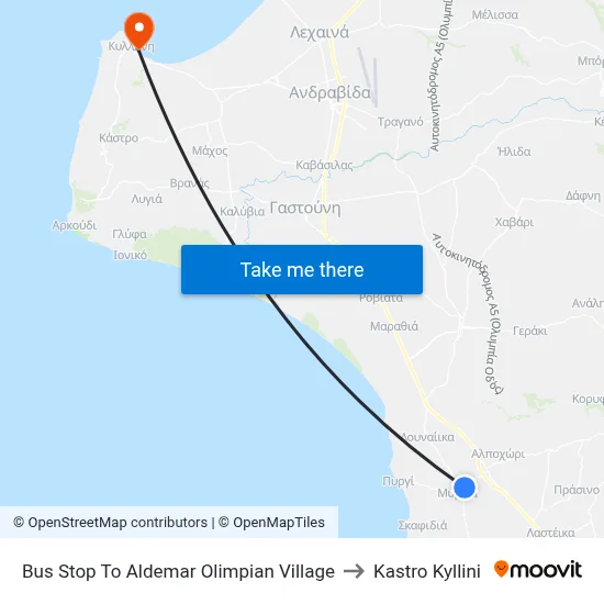 Bus Stop To Aldemar  Olimpian Village to Kastro Kyllini map