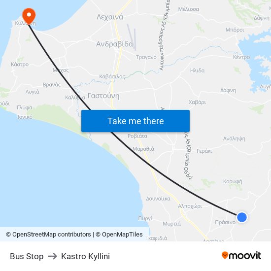 Bus Stop to Kastro Kyllini map