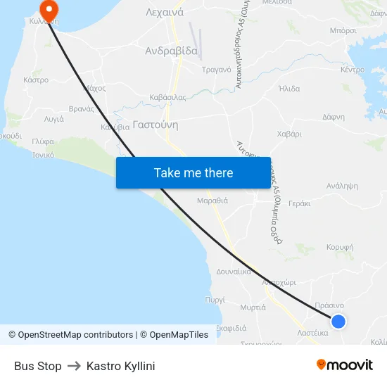 Bus Stop to Kastro Kyllini map