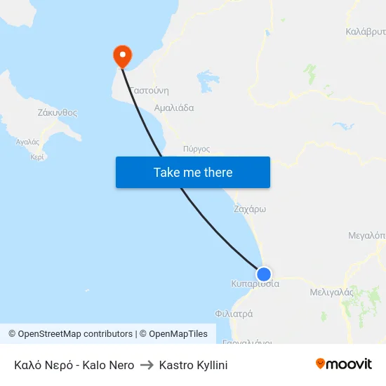 Καλό Νερό - Kalo Nero to Kastro Kyllini map