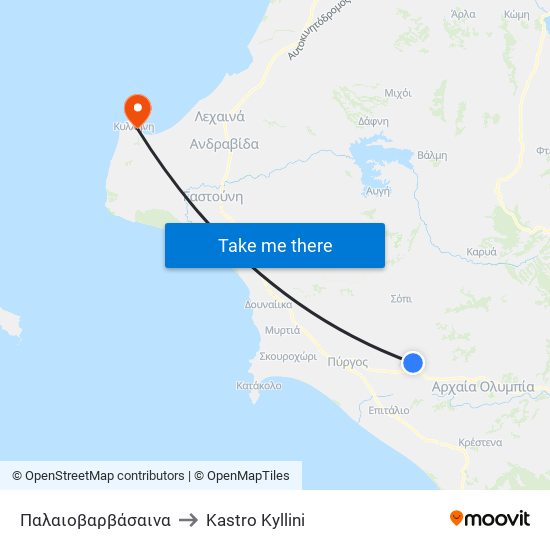 Παλαιοβαρβάσαινα to Kastro Kyllini map