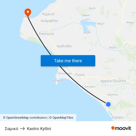 Σαμικό to Kastro Kyllini map