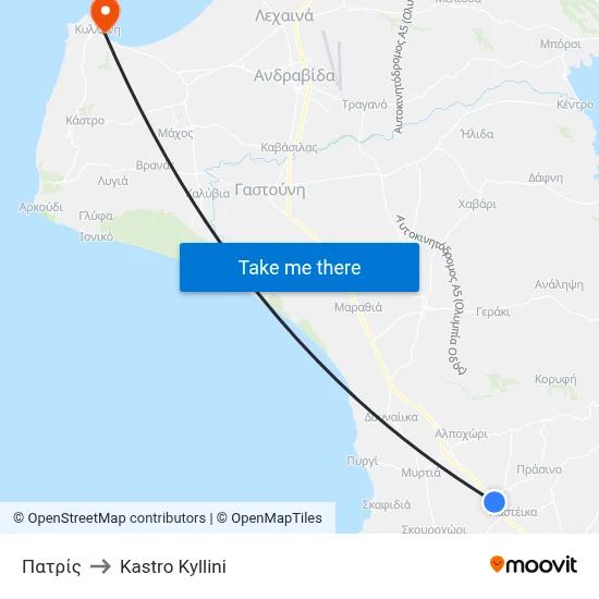 Patris to Kastro Kyllini map