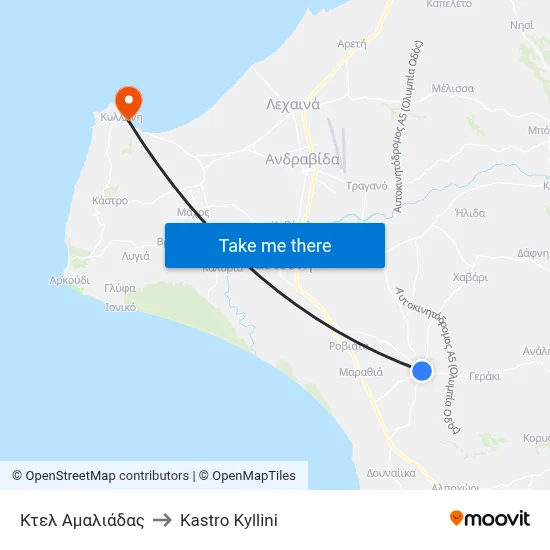 Κτελ Αμαλιάδας to Kastro Kyllini map