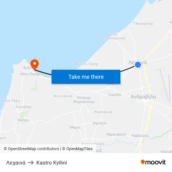 Λεχαινά to Kastro Kyllini map