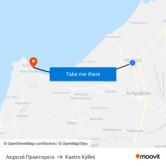 Λεχαινά Πρακτορείο to Kastro Kyllini map