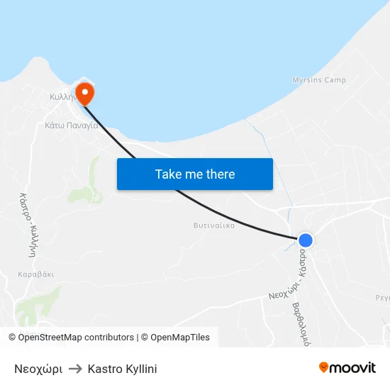 Νεοχώρι to Kastro Kyllini map
