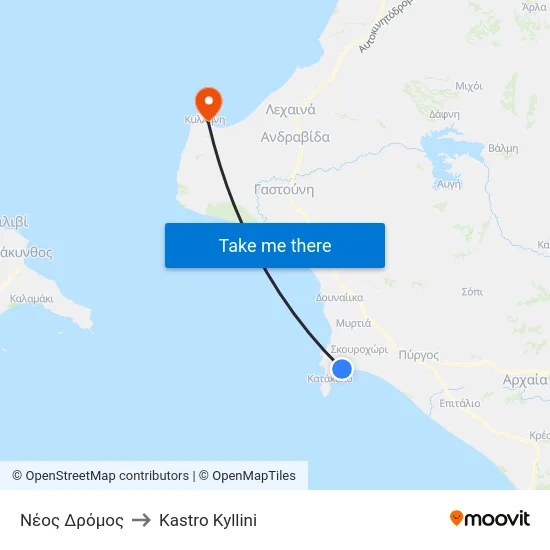 Νέος Δρόμος to Kastro Kyllini map