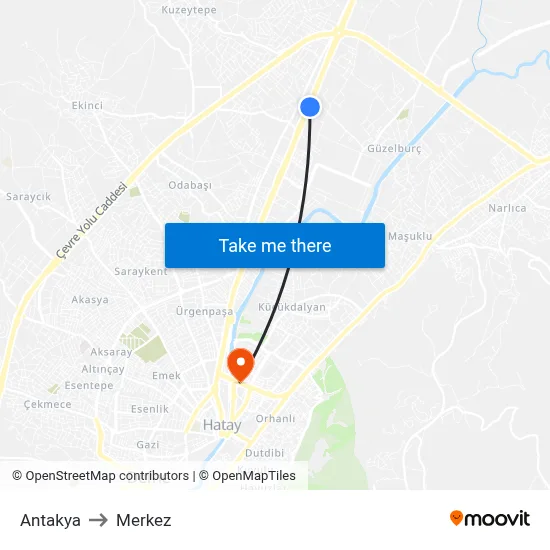 Antakya to Merkez map