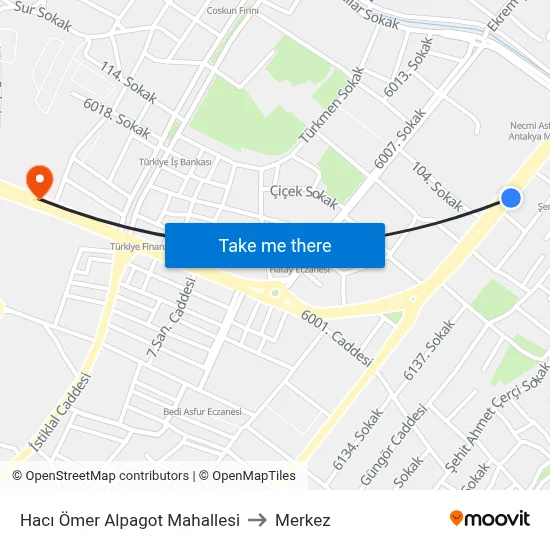 Hacı Ömer Alpagot Mahallesi to Merkez map