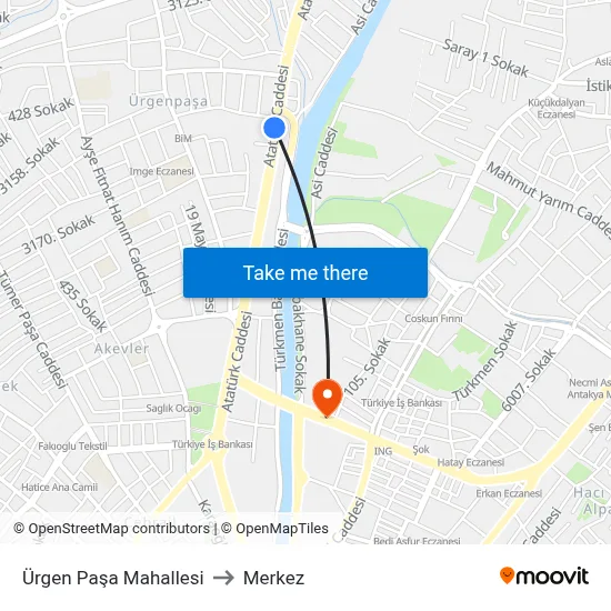 Ürgen Paşa Mahallesi to Merkez map