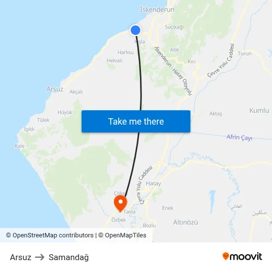 Arsuz to Samandağ map