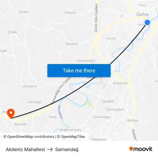 Akdeniz Mahallesi to Samandağ map