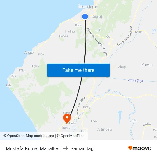 Mustafa Kemal Mahallesi to Samandağ map