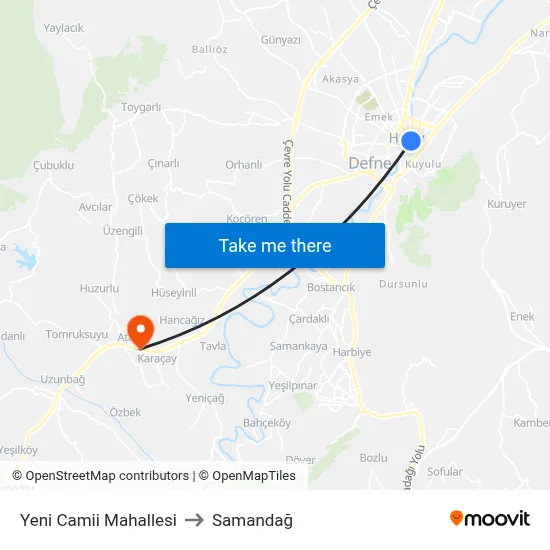 Yeni Camii Mahallesi to Samandağ map