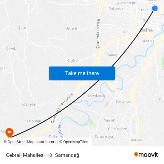 Cebrail Mahallesi to Samandağ map