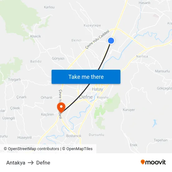 Antakya to Defne map