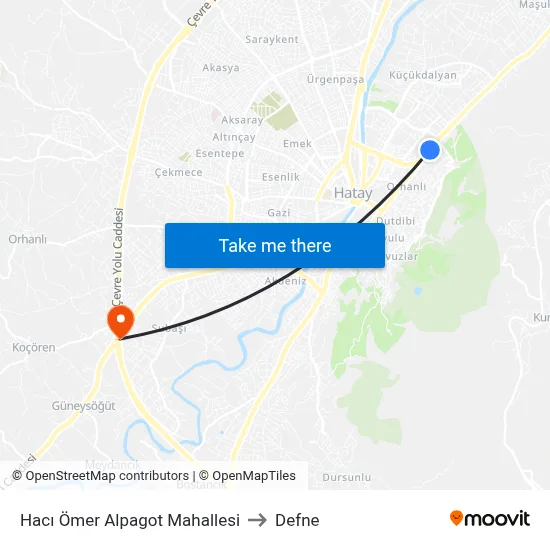 Hacı Ömer Alpagot Mahallesi to Defne map