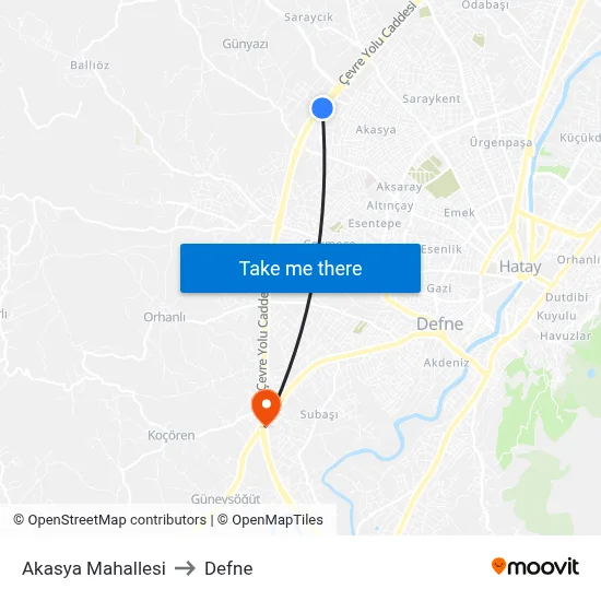 Akasya Mahallesi to Defne map