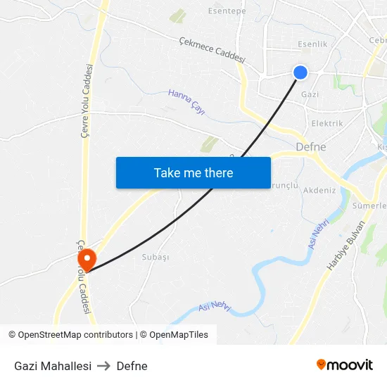 Gazi Mahallesi to Defne map