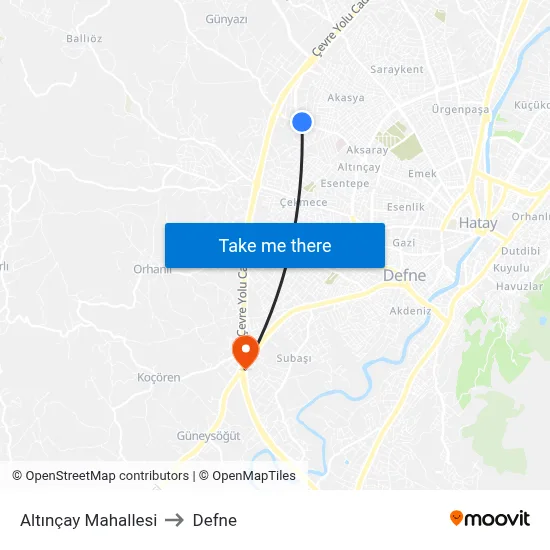 Altınçay Mahallesi to Defne map