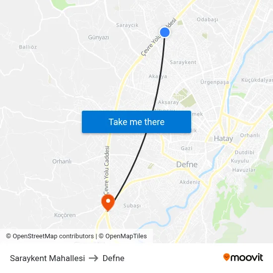 Saraykent Mahallesi to Defne map